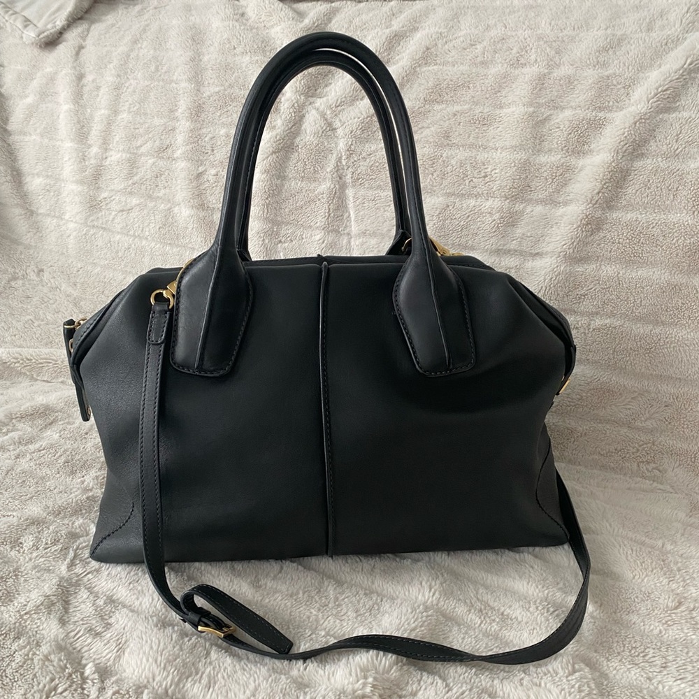 Tod's Black Leather D-Styling Bauletto Medio Satchel